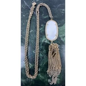 Kendra Scott Rayne White Pearl Shell Tassel Pendant Necklace Gold Tone